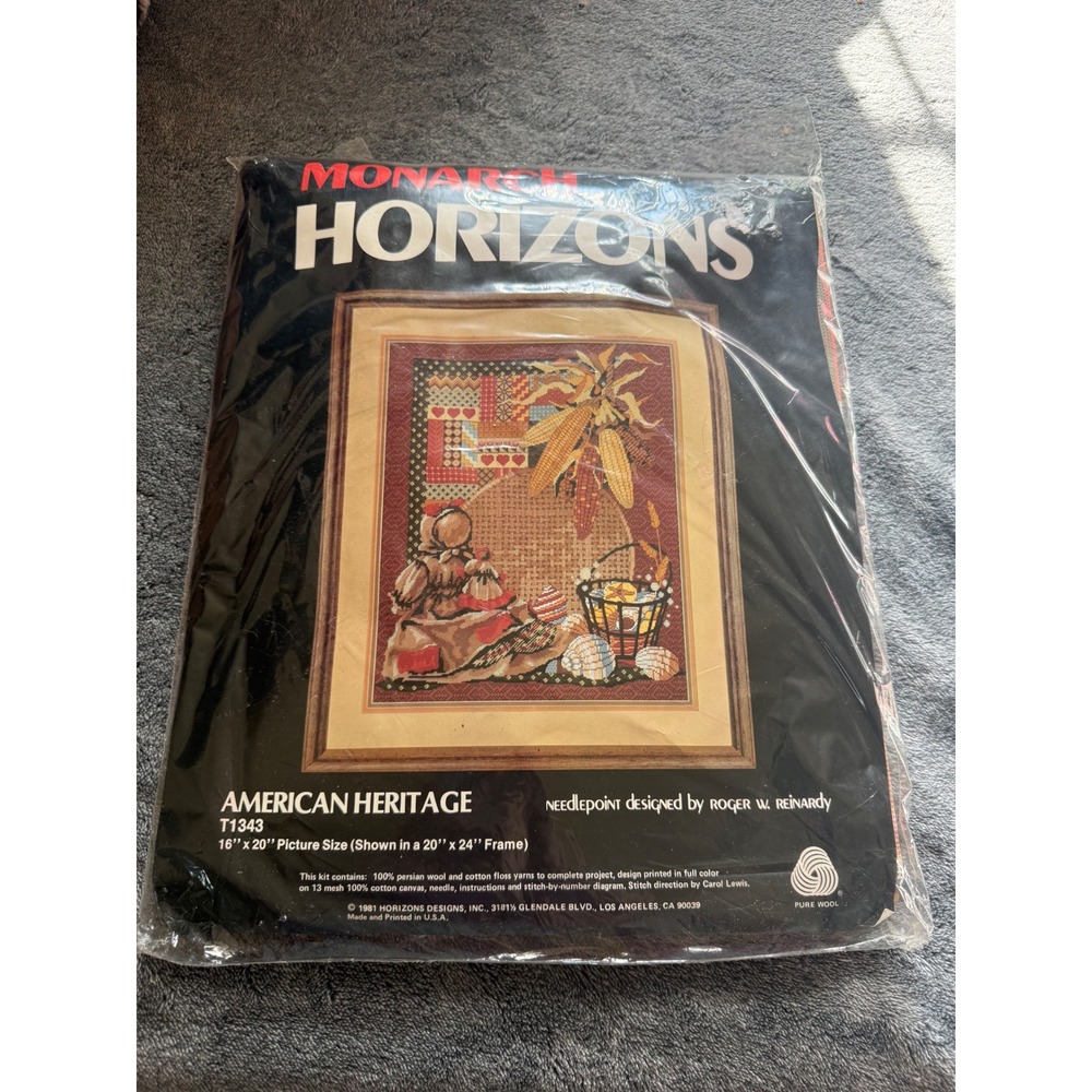 Vintage 1981 Monarch Horizons "American Heritage" Needlepoint Kit T1343 Sealed
